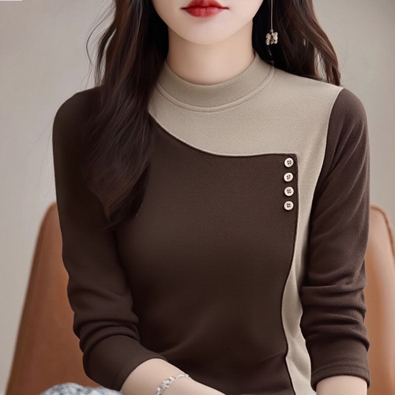 Double Faced Wool Warm Half High Neck Long Sleeve Base T-Shirt