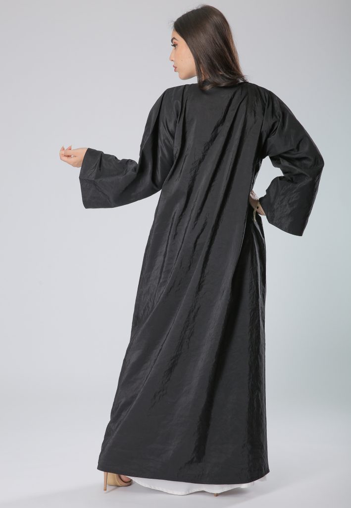 MOiSTREET Crepe Black Floral Buttoned Front Abaya
