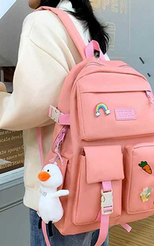 4 Pcs/Set Canvas School Bags Backpack – Durable, Stylish Backpack Set for Kids, Teens & Students