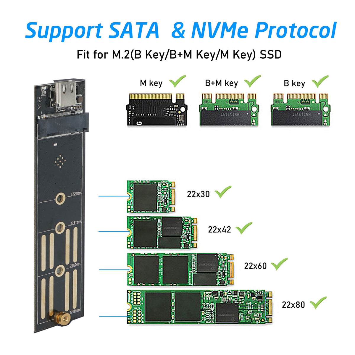 M.2 Hard Drive Enclosure Mobile SSD Case For Dual Protocol NVMe PCIE NGFF SAT