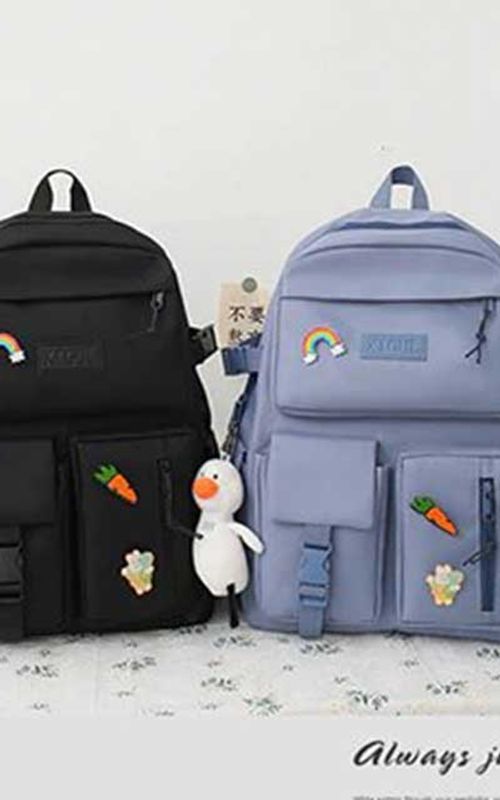 4 Pcs/Set Canvas School Bags Backpack – Durable, Stylish Backpack Set for Kids, Teens & Students