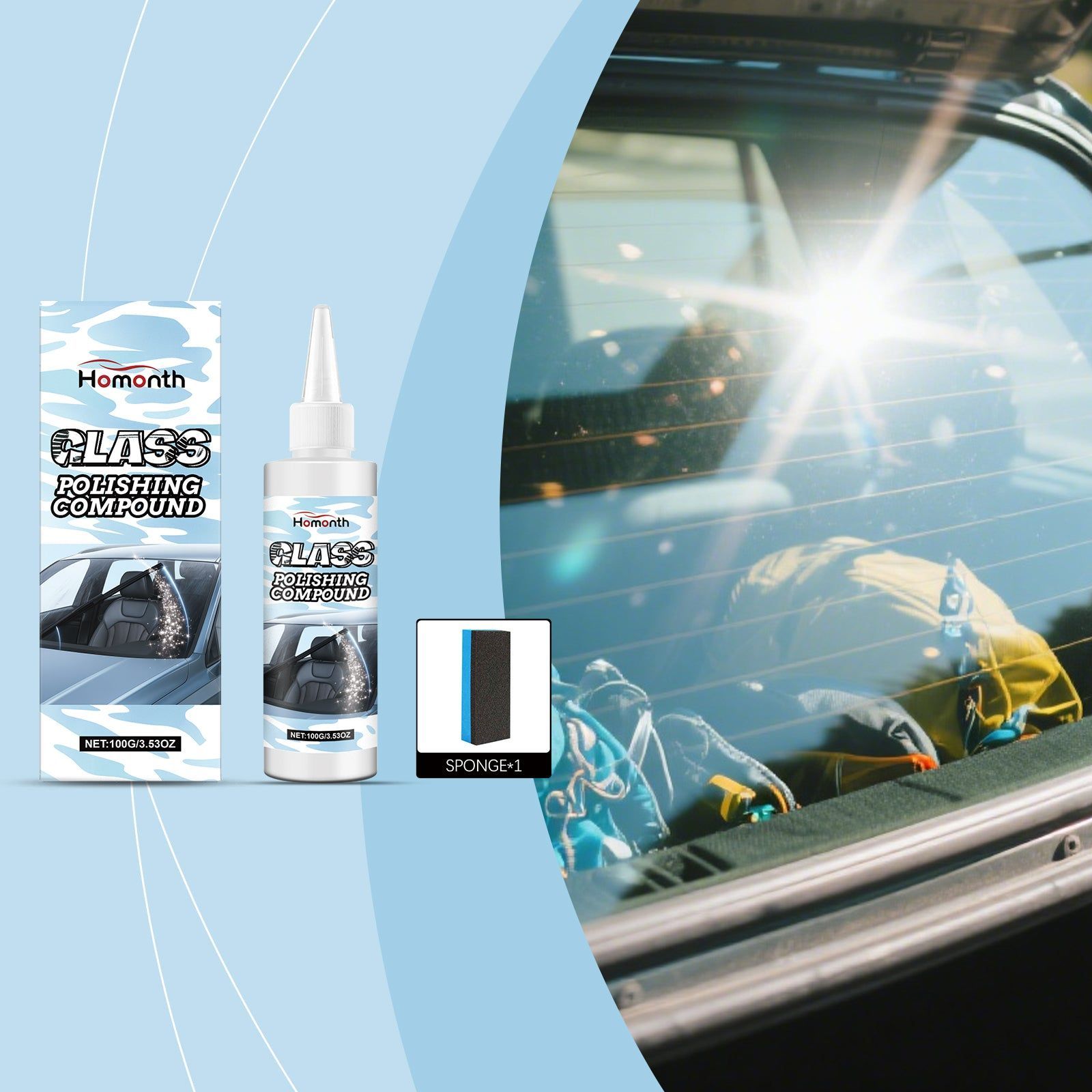 Car Care Glass Polishing Paste, Oil Film Remover, Clear View, Easy to Use ,1set
