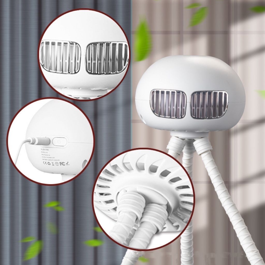 Mini Fan Octopus Bladeless Fan Rechargeable Silent Fan Tripod Clip On Fan