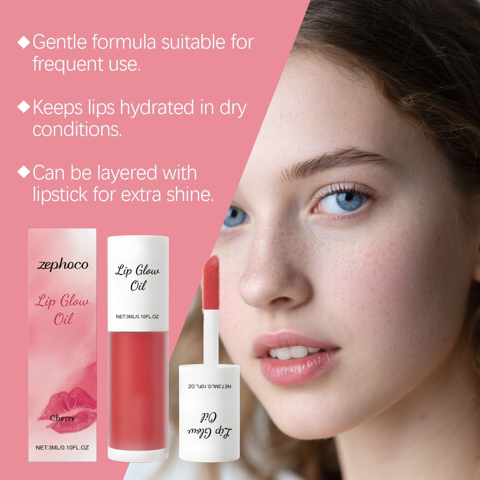 Cherry Lip Gloss Oil, Hydrating, Nourishing, Soft, Glossy, Non-Greasy ,3ml