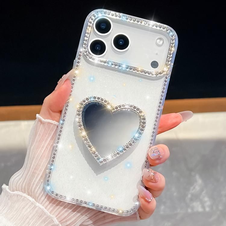 For iPhone 18 Pro Max / iPhone 17 Pro Max Diamond Glitter Mirror Heart Holder Phone Case