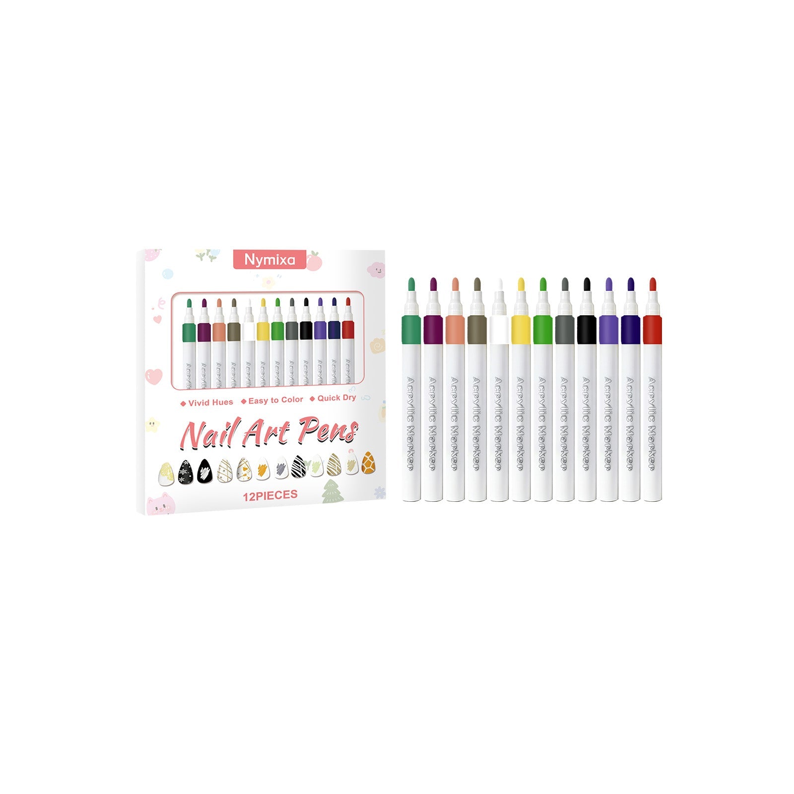 Bright Multi-Color Nail Art Tools Set, Easy DIY Nail Design Pen Kit ,12pcs