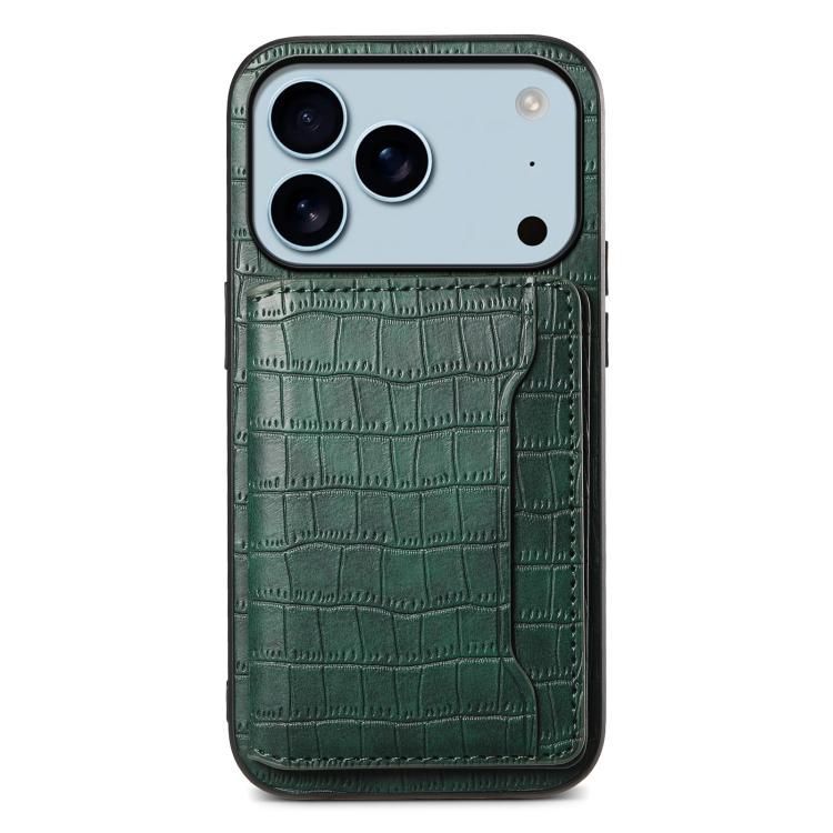 For iPhone 18 Pro Max / iPhone 17 Pro Max Crocodile Texture Card Bag Design Full Coverage Phone Case