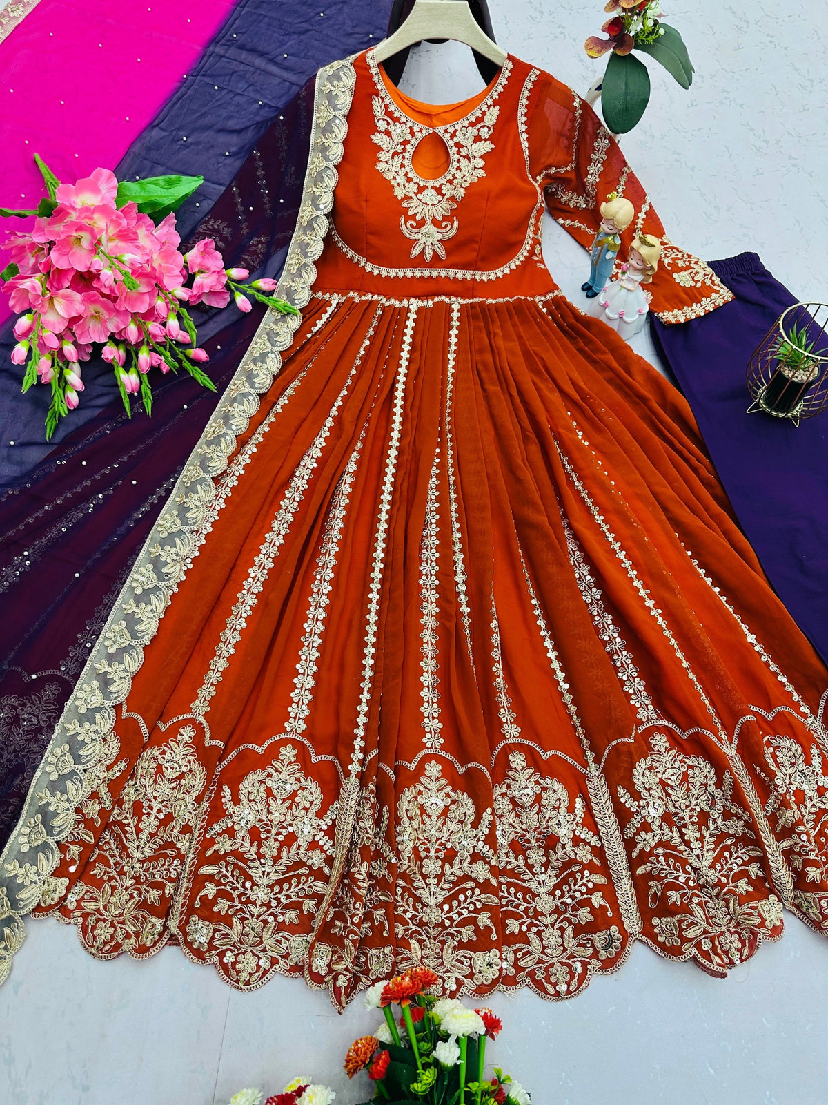 Fab Zone Designer Gown With Embroidery Codding & Sequins Work