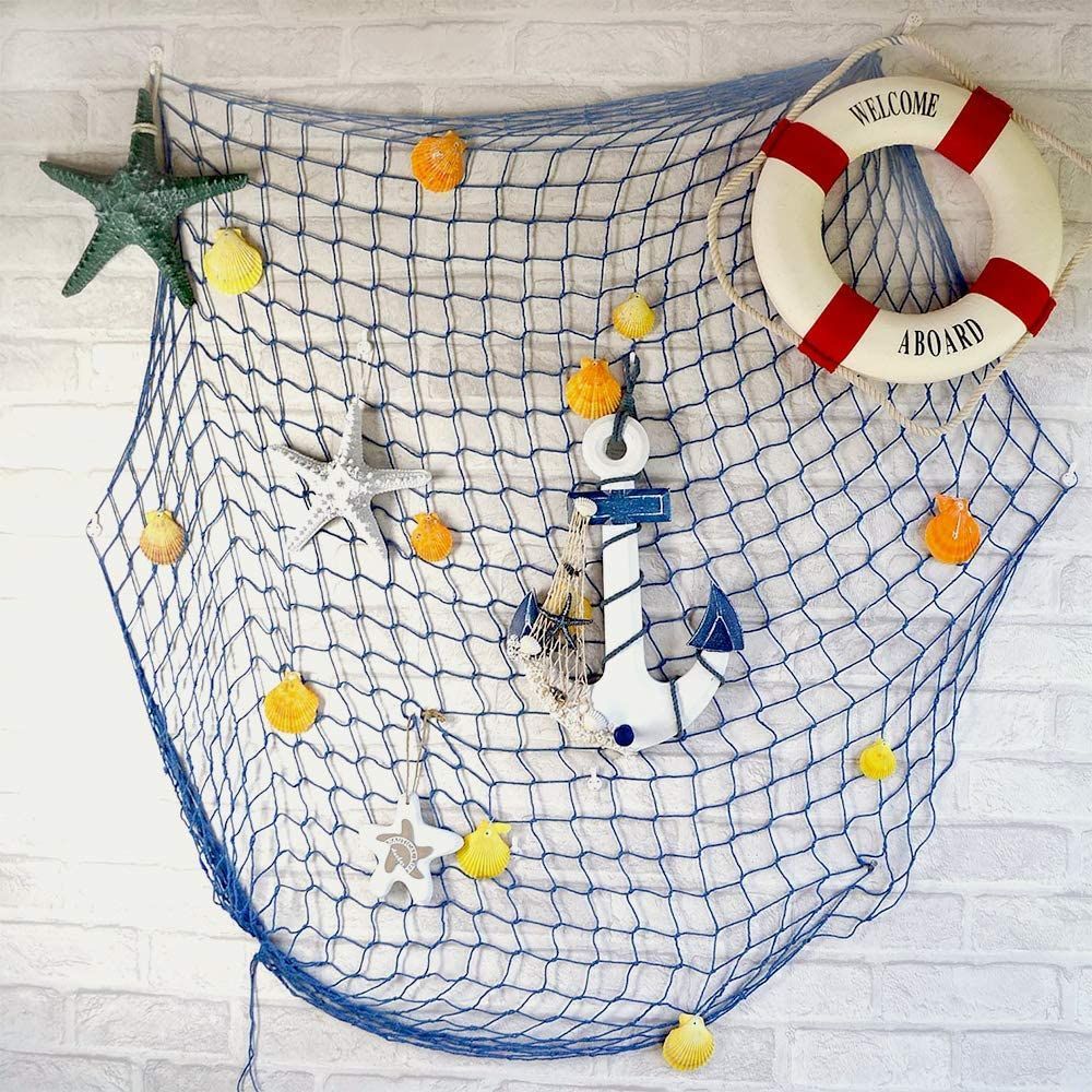 Natural Fishing Net With Seashells Wall Hanging Decor Beach Themed Party Decoration
