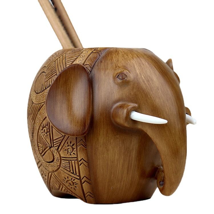 Elephant Shaped Pen Holder Resin Pencil Pot Organizer Office Decor Container