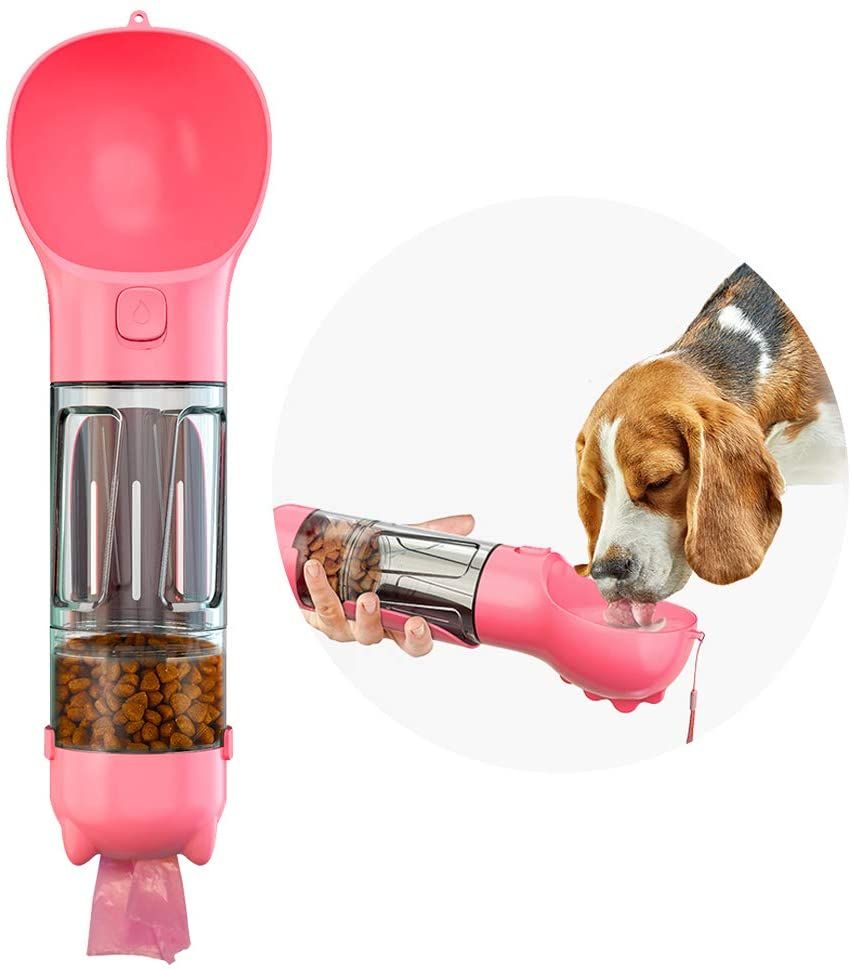 Pet Dispensor With Food Storage Drinking Bowl Poop Bagand Shovel