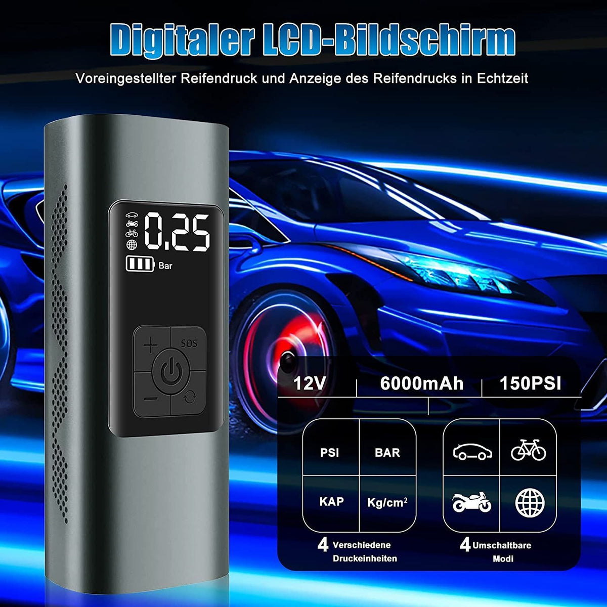 Electric Air Pump Car Tire Inflator Portable Rechargeable Air Compressor For Auto Bike Ball