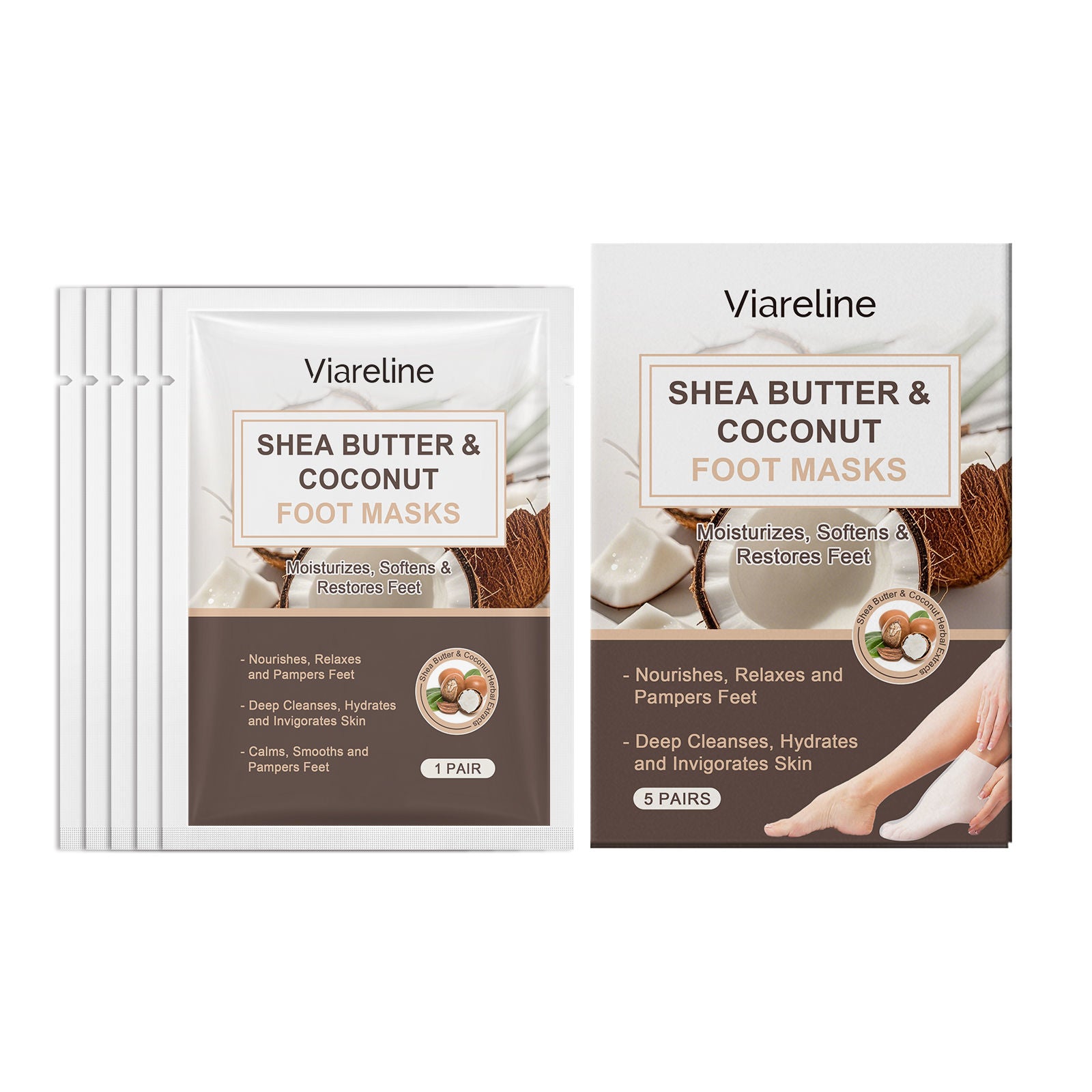Coconut Foot Mask, Deep Moisturizing Foot Care for Soft, Rejuvenated Feet ,5pcs