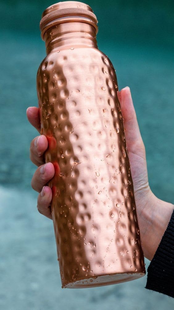 Pure Copper Water Bottle Hammered Leakproof Eco Friendly