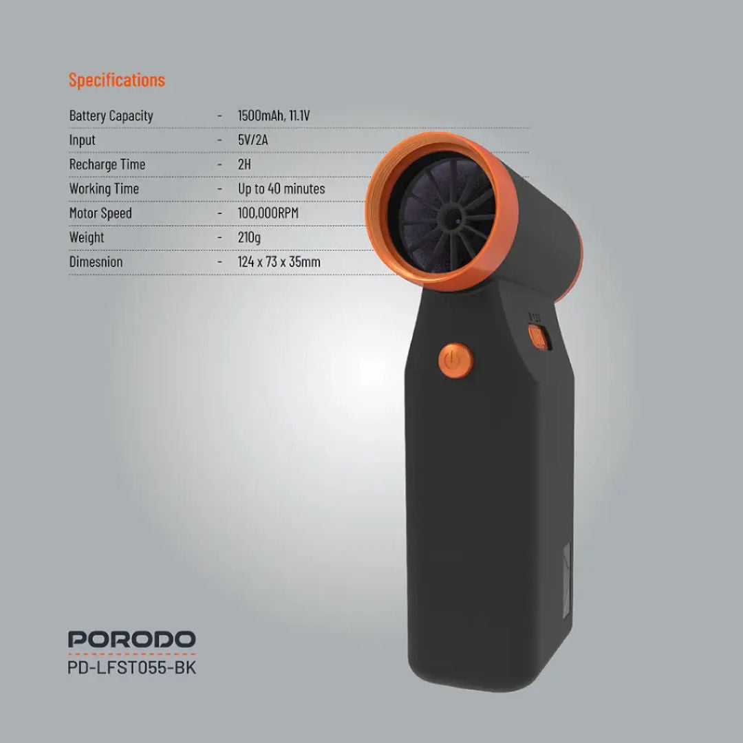 Porodo Lifestyle Turbo Jet Air Blower, Black