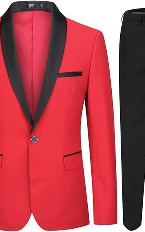 Men's 2 Piece Suit Shawl Lapel Tuxedo One Button Solid Slim Fit Blazer Jacket