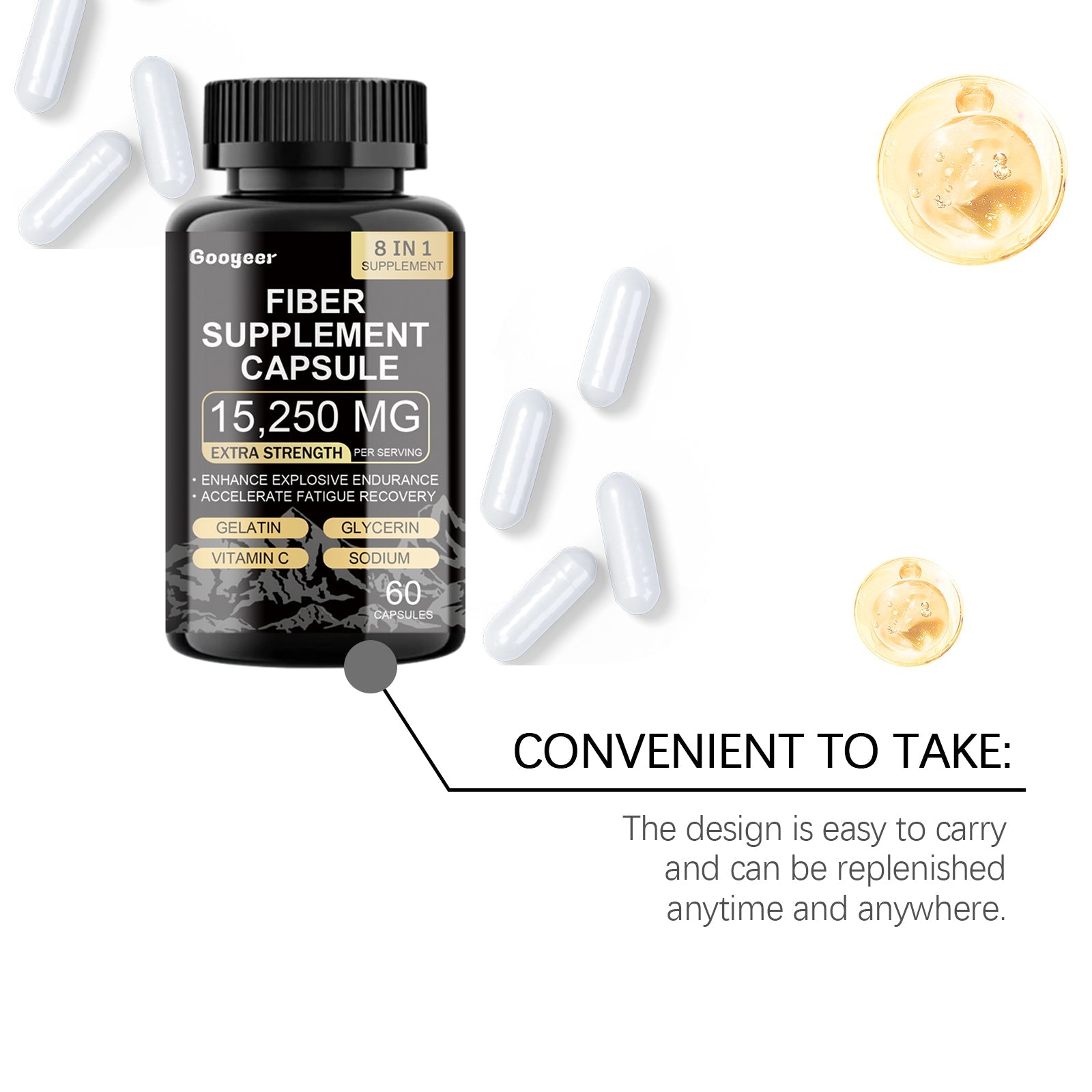 Boost Your Body Care, All-In-One Fiber & Supplement Capsules for Energy & Healing ,60 capsules