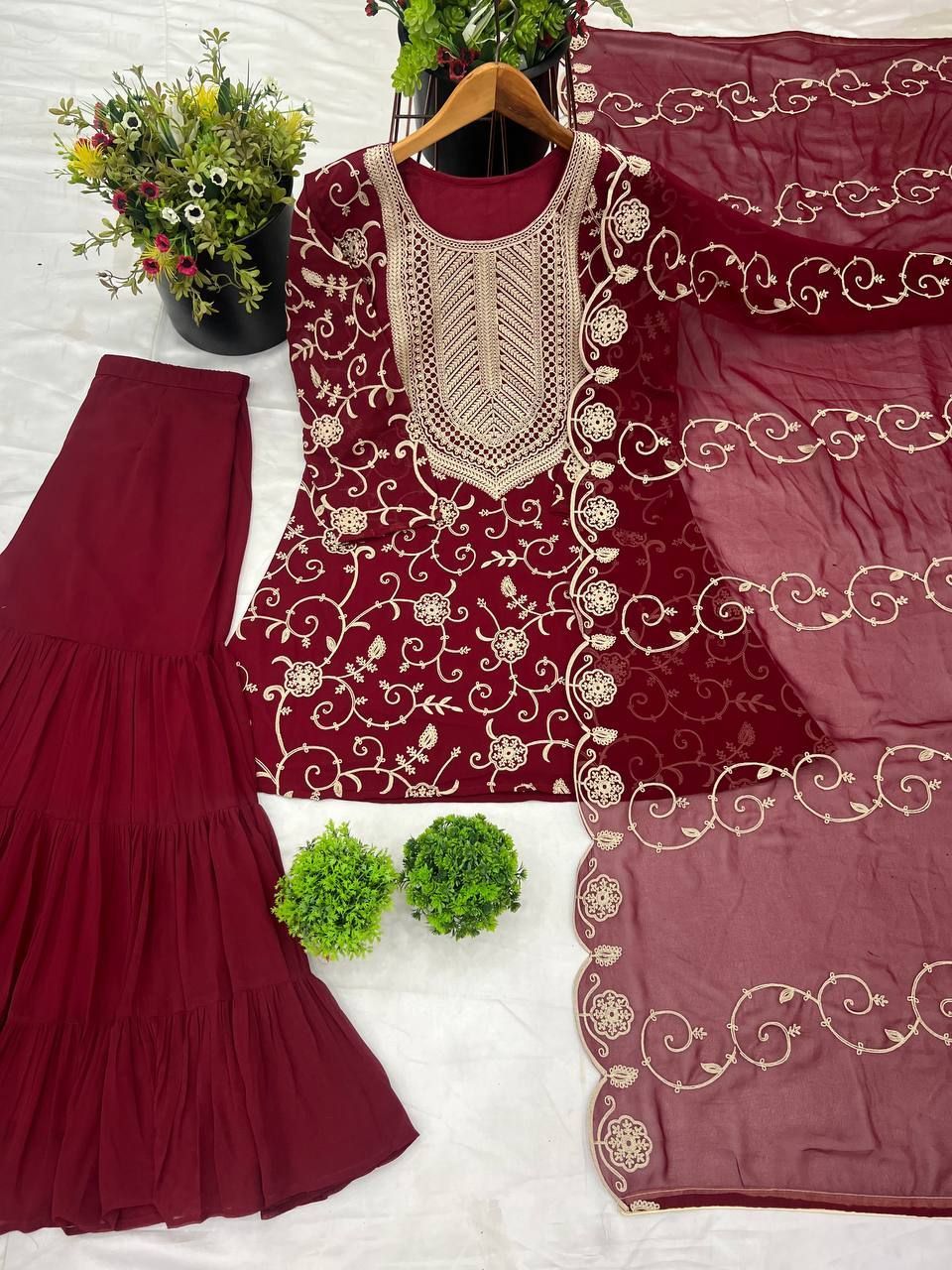 Fab Zone Designer Party Wear Look Top-Sharara And Dupatta With Heavy Embroidery Work