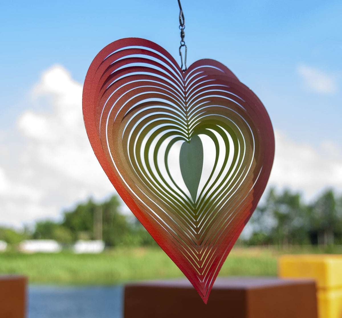 3D Stainless Steel Wind Chimes Heart Shaped Metal Wind Bell Windmills Ornaments