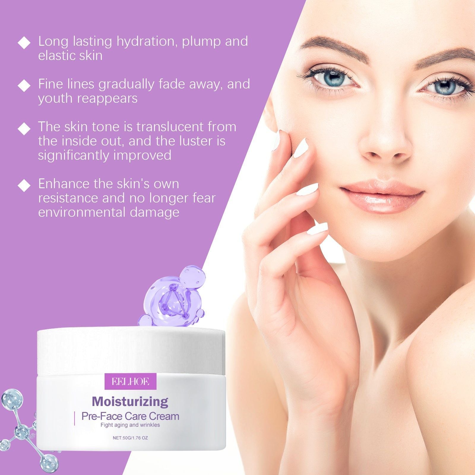 Facial Care Cream, Anti-Wrinkle, Hydrating, Youthful Skin, Hyaluronic Acid, Vitamin C ,50g