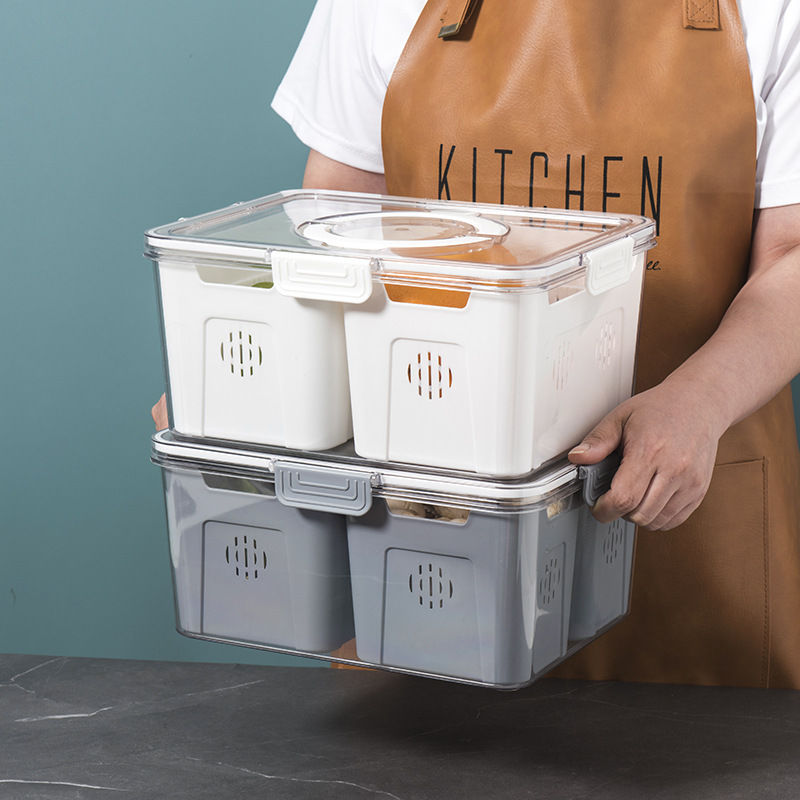 Portable 2-Compartment Fruit & Vegetable Storage Box - White