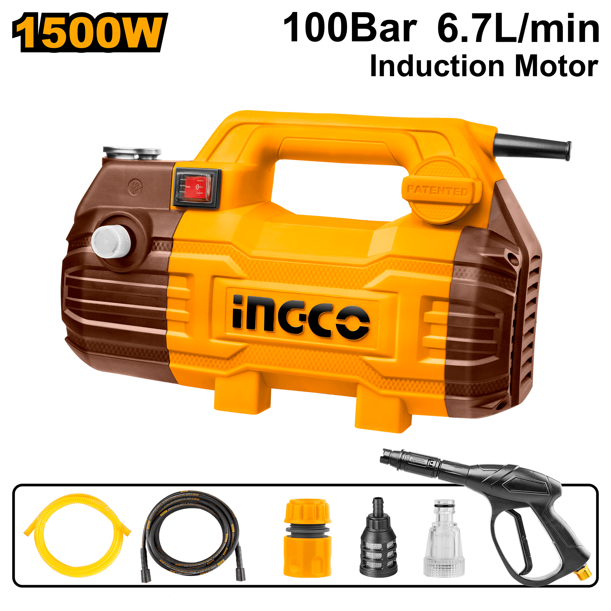 INGCO Portable High Pressure Washer 1500W 100 Bar Electric Cleaner