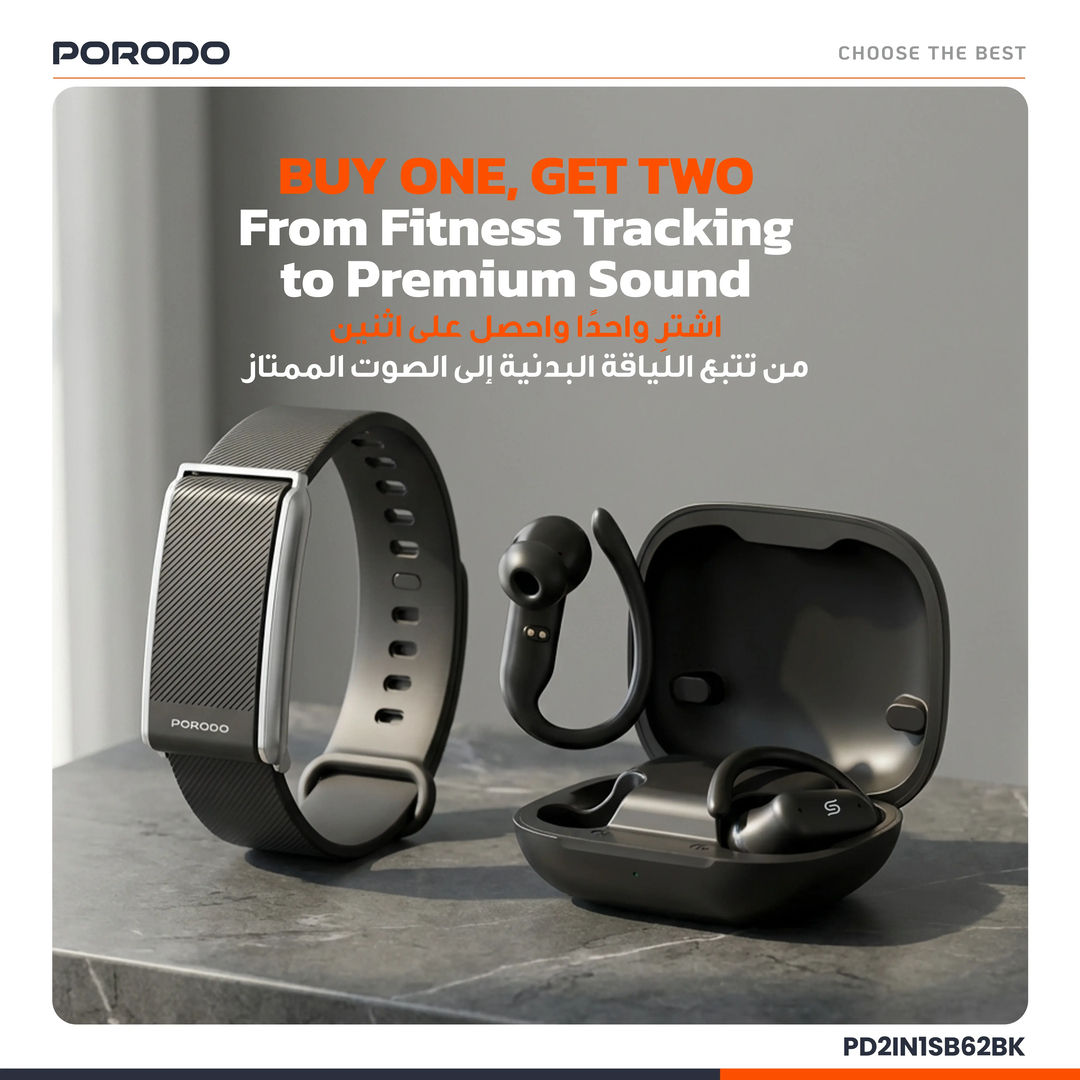 Porodo Activex Smart Fitness Band & Earbuds, Black