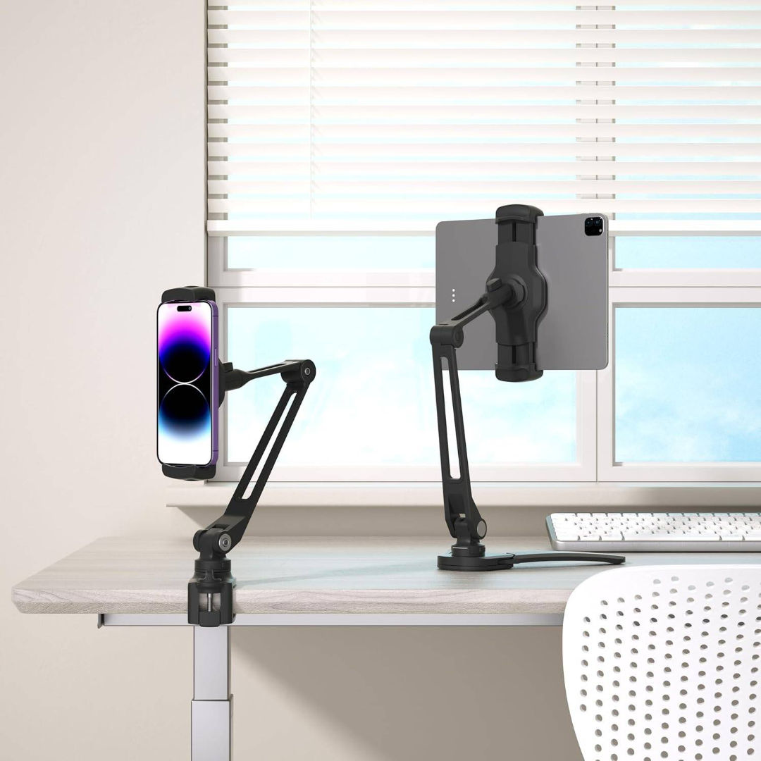 Powerology Adjustable Long Arm 360° Rotatable Suction Phone Holder, Black