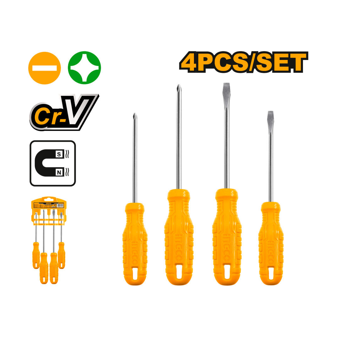 مجموعة مفكات براغي من INGCO مكونة من 4 قطع، فولاذ CR-V