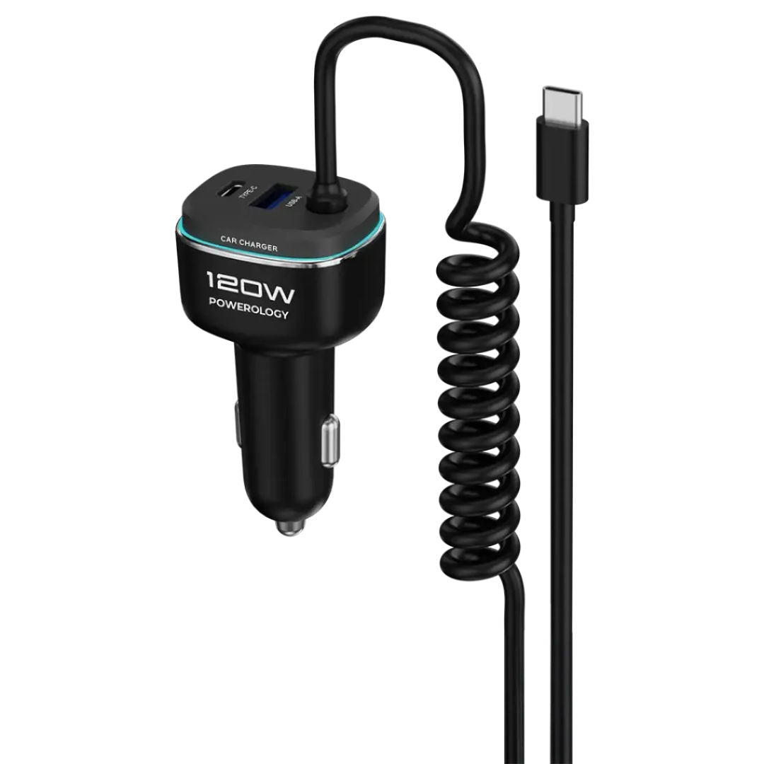 Powerology 120W Fast Car Charger, Black/Gray