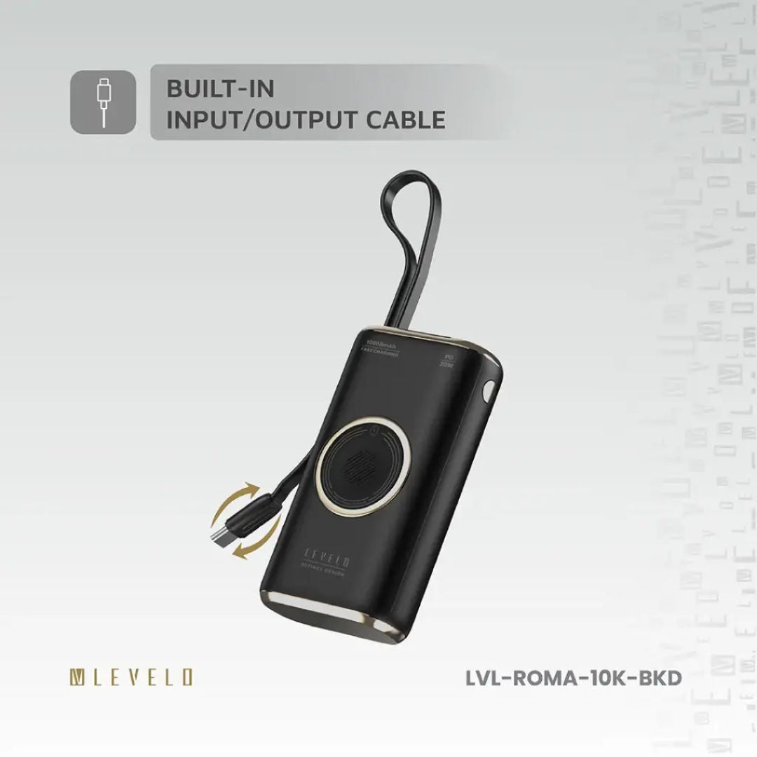Levelo Roma 10000mAh Power Bank With Integrated Cable & Apple Watch Charger, Fast Charging
