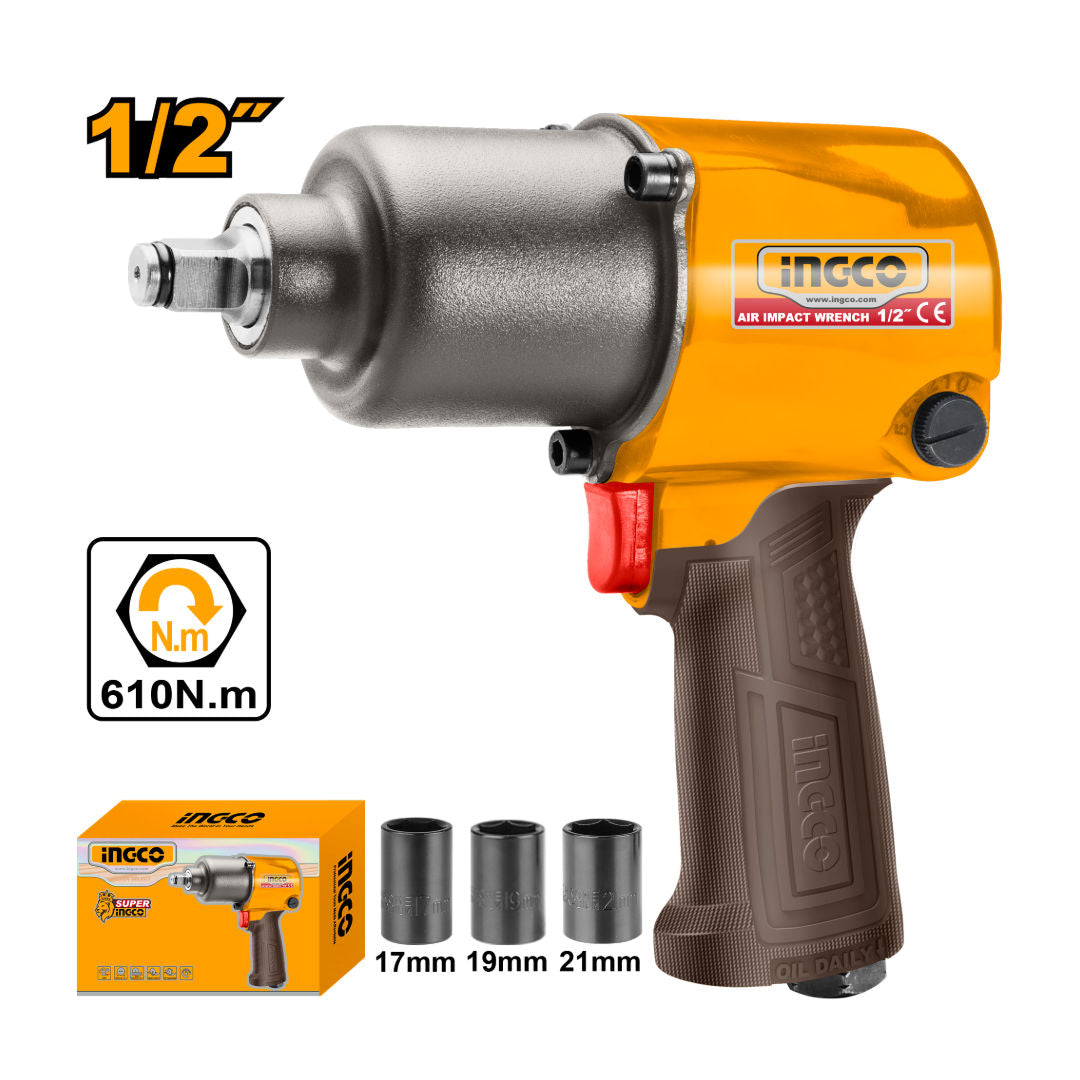 INGCO Air Impact Wrench, 1/2" Drive, 610Nm