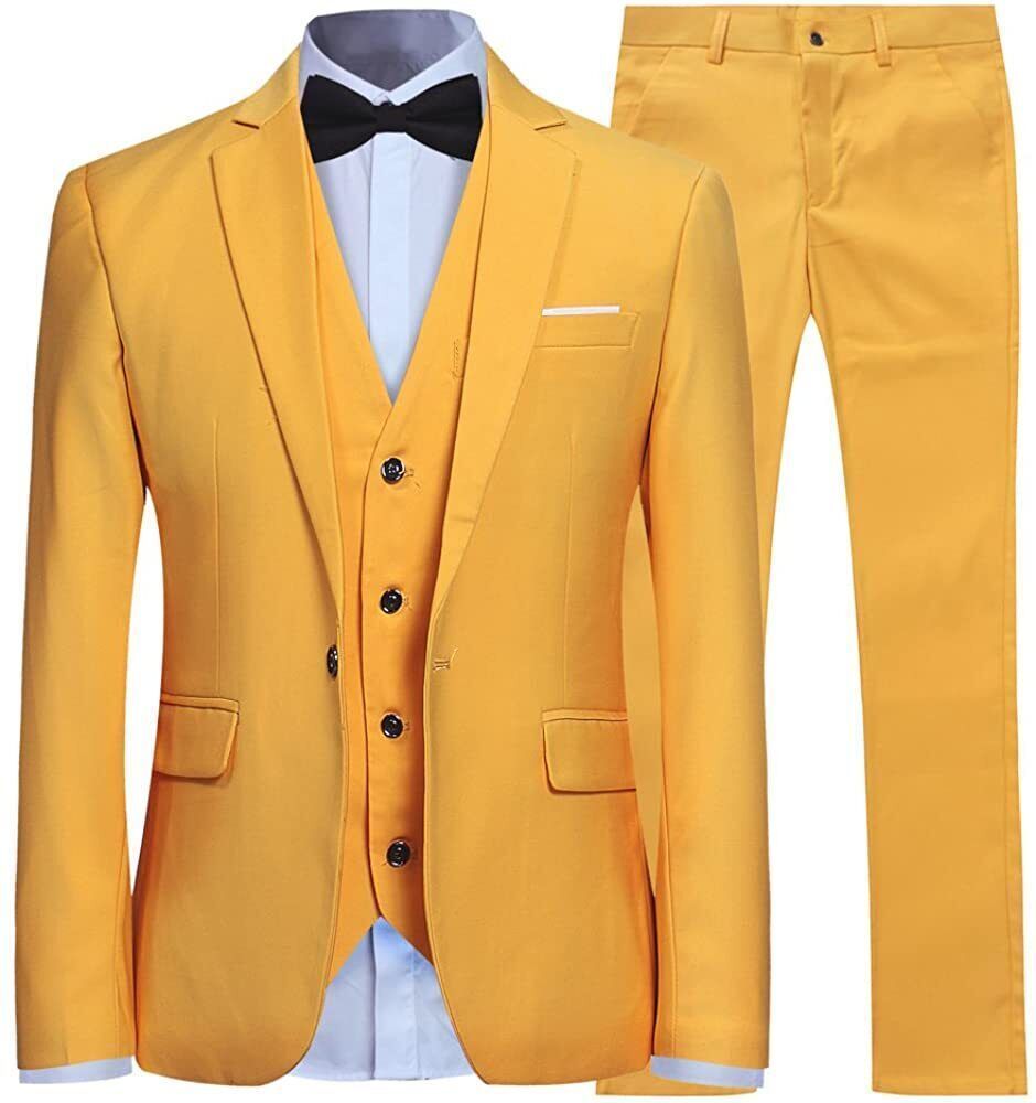 3 Piece Yellow Suit Coat pant Vest tuxedo Slim Fit Suit For Men Blazer Jacket