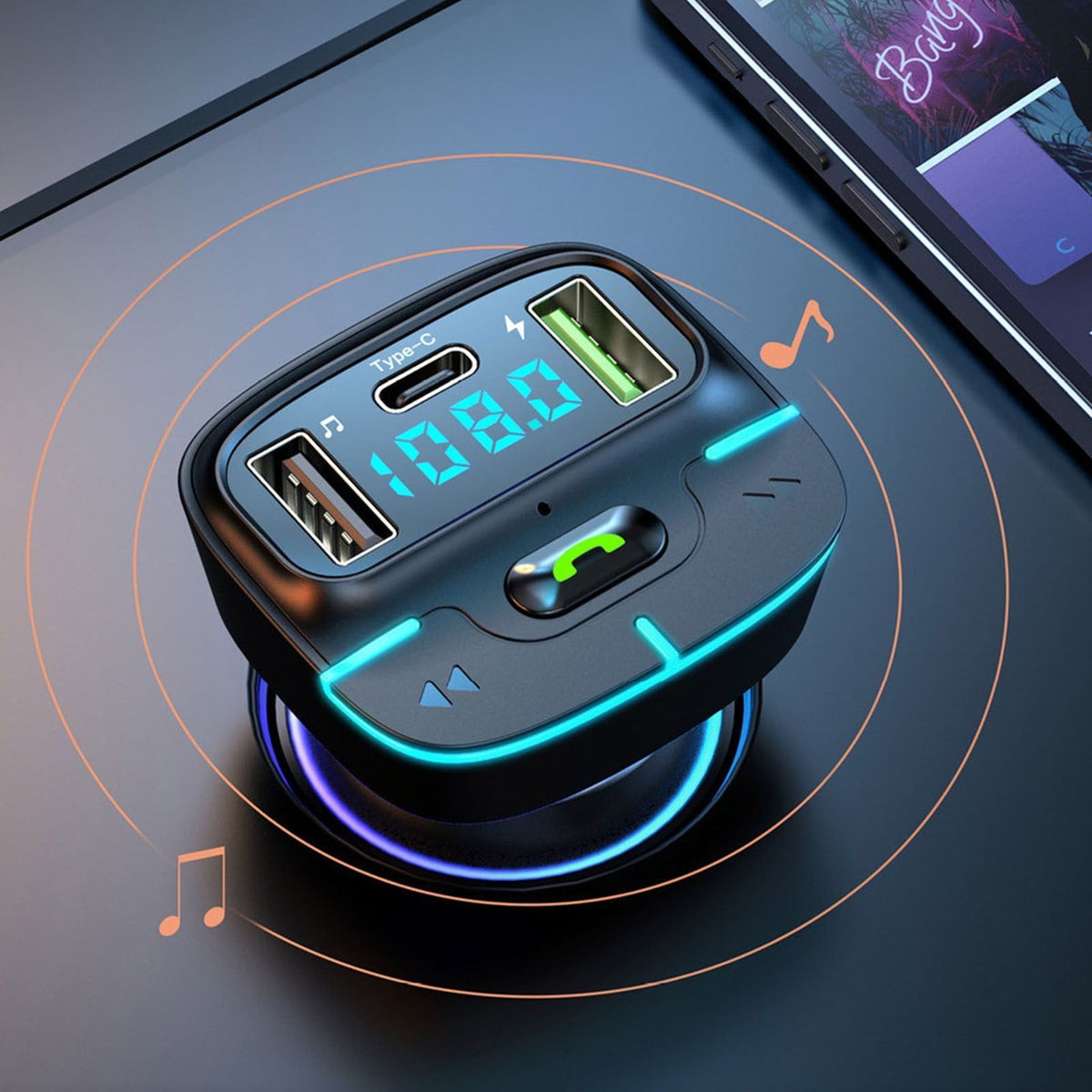 Car Mp3 Player Bluetooth 5.3 FM Modulator USB Charging Light Receiver Car Charger