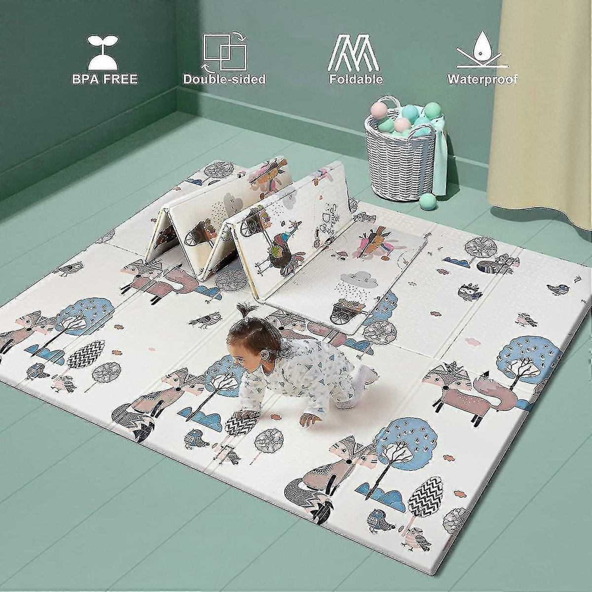 Reversible Double Sides Design Foldable Waterproof Thick Foam Floor Baby Crawling Mat Baby Play Mat