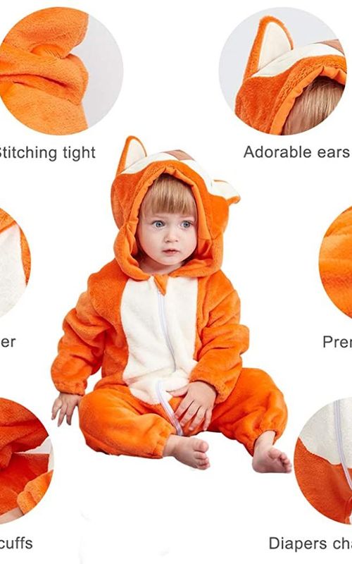 Baby Winter Animal Costume Flannel Hooded Jumpsuit Zipper Romper Cosplay Outfits
