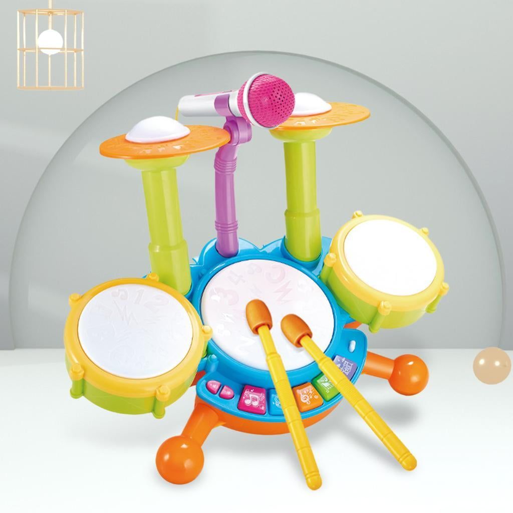 Montessori Children Drum Set with Drumsticks Microphone Kids Birthday Gifts