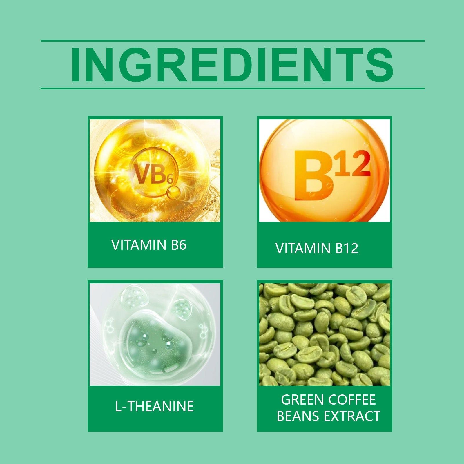 Boost Energy and Focus with Mint Tablets, Green Coffee, L-Theanine, B6, B12 ,90pieces