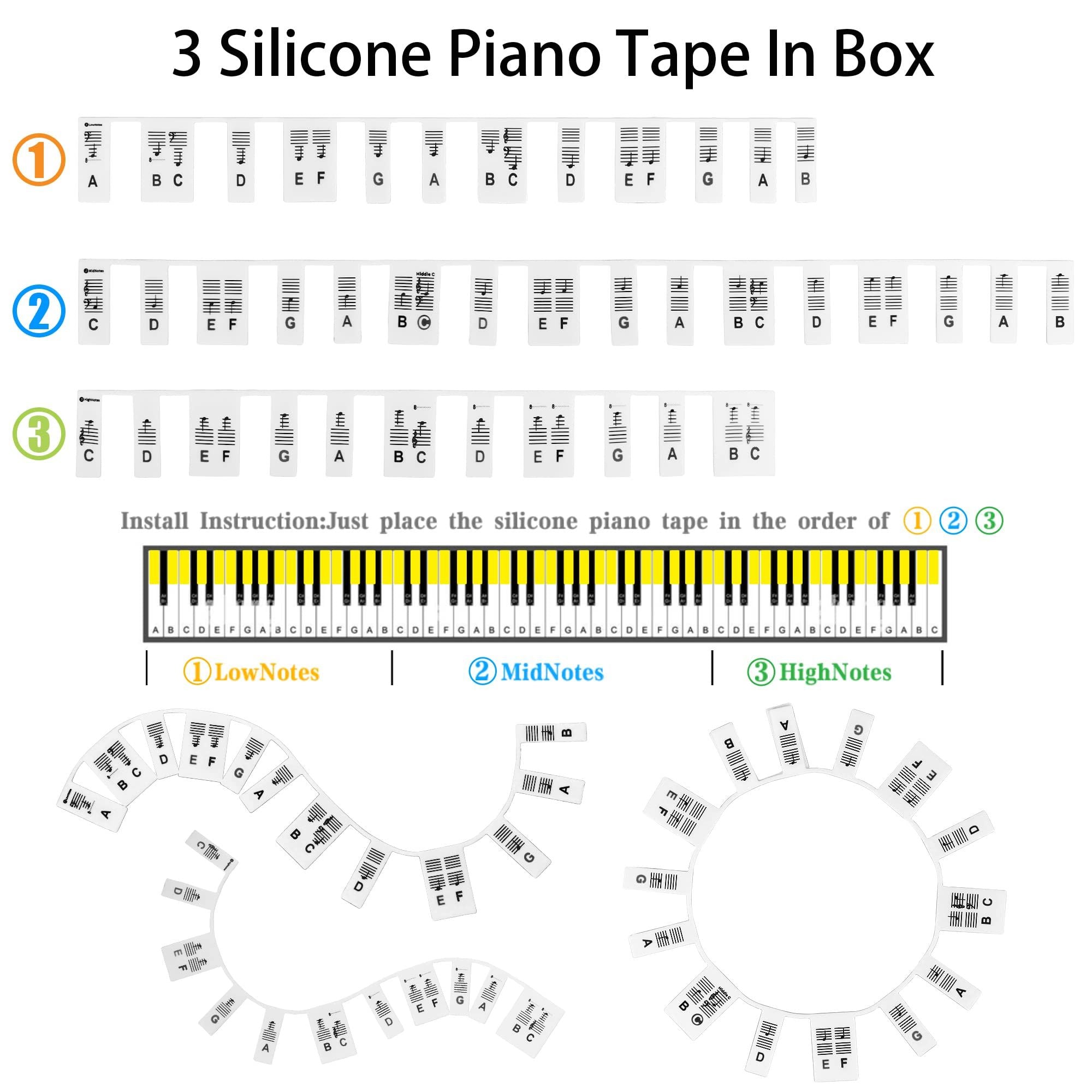 Piano Keyboard Note Labels Removable Silicone Piano Note Guide With Box