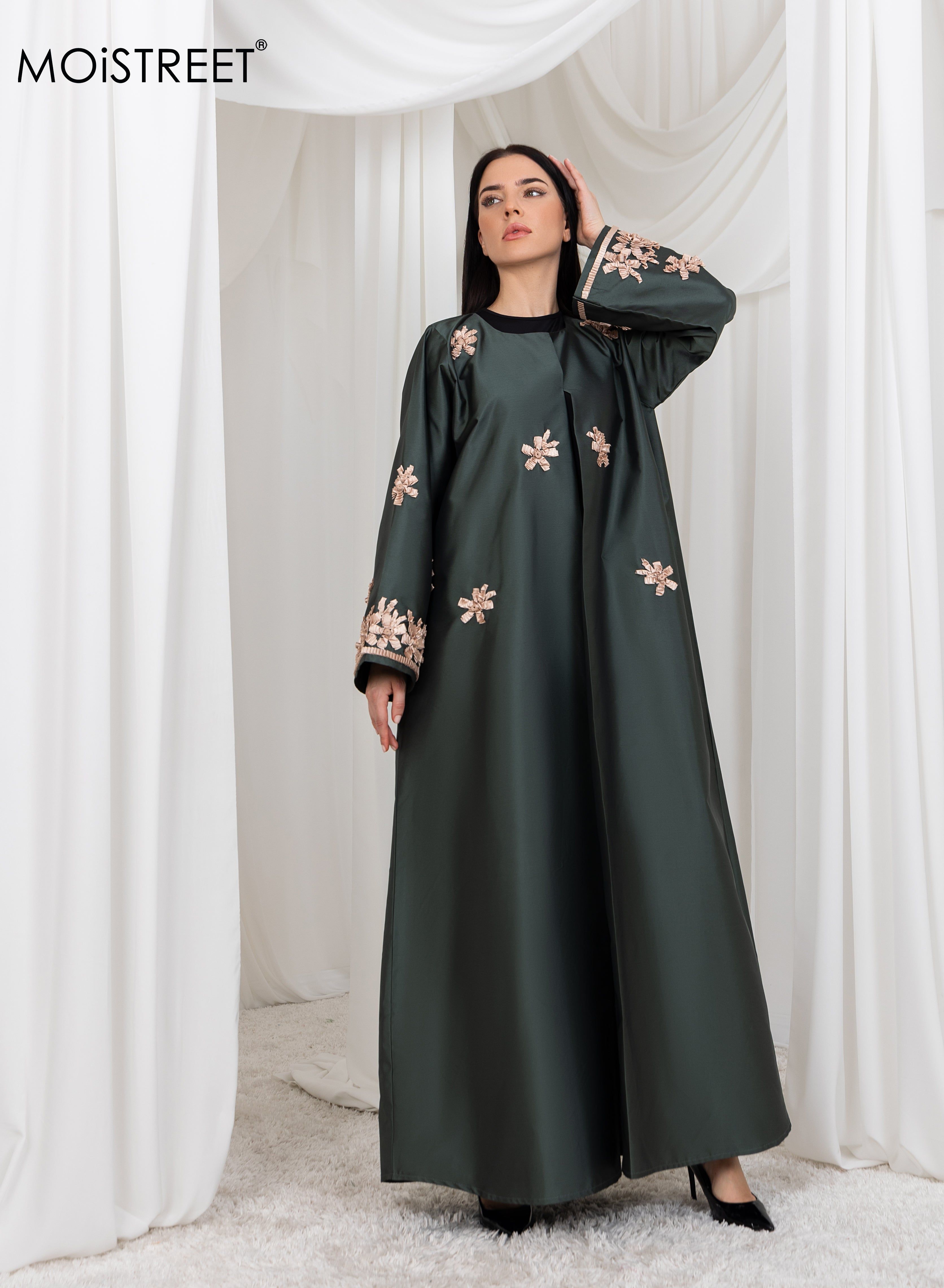 MOiSTREET Victoria Satin Embroidery Abaya