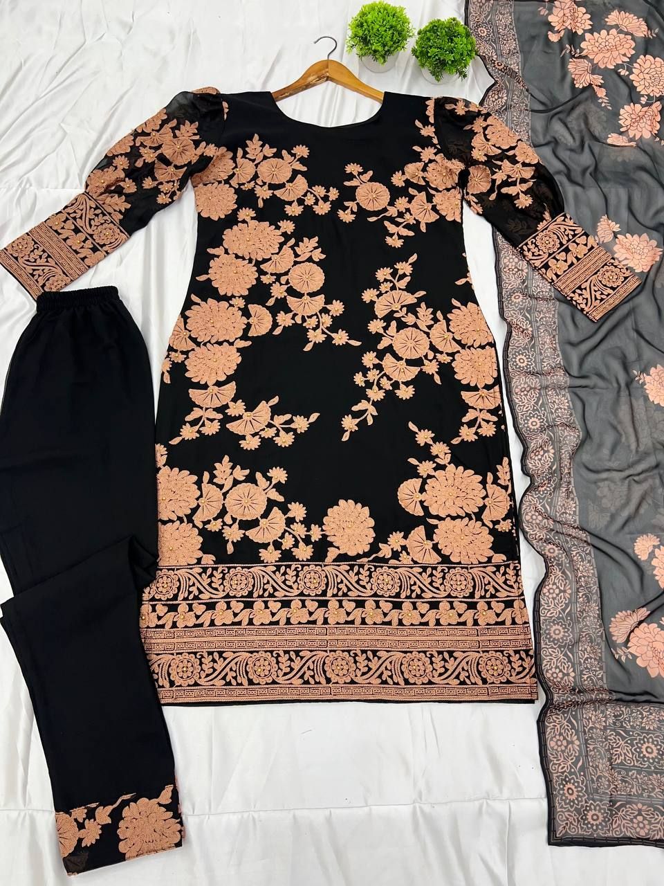 Fab Zone Designer Party Wear Look Top-Bottom And Dupatta With Embroidery Work