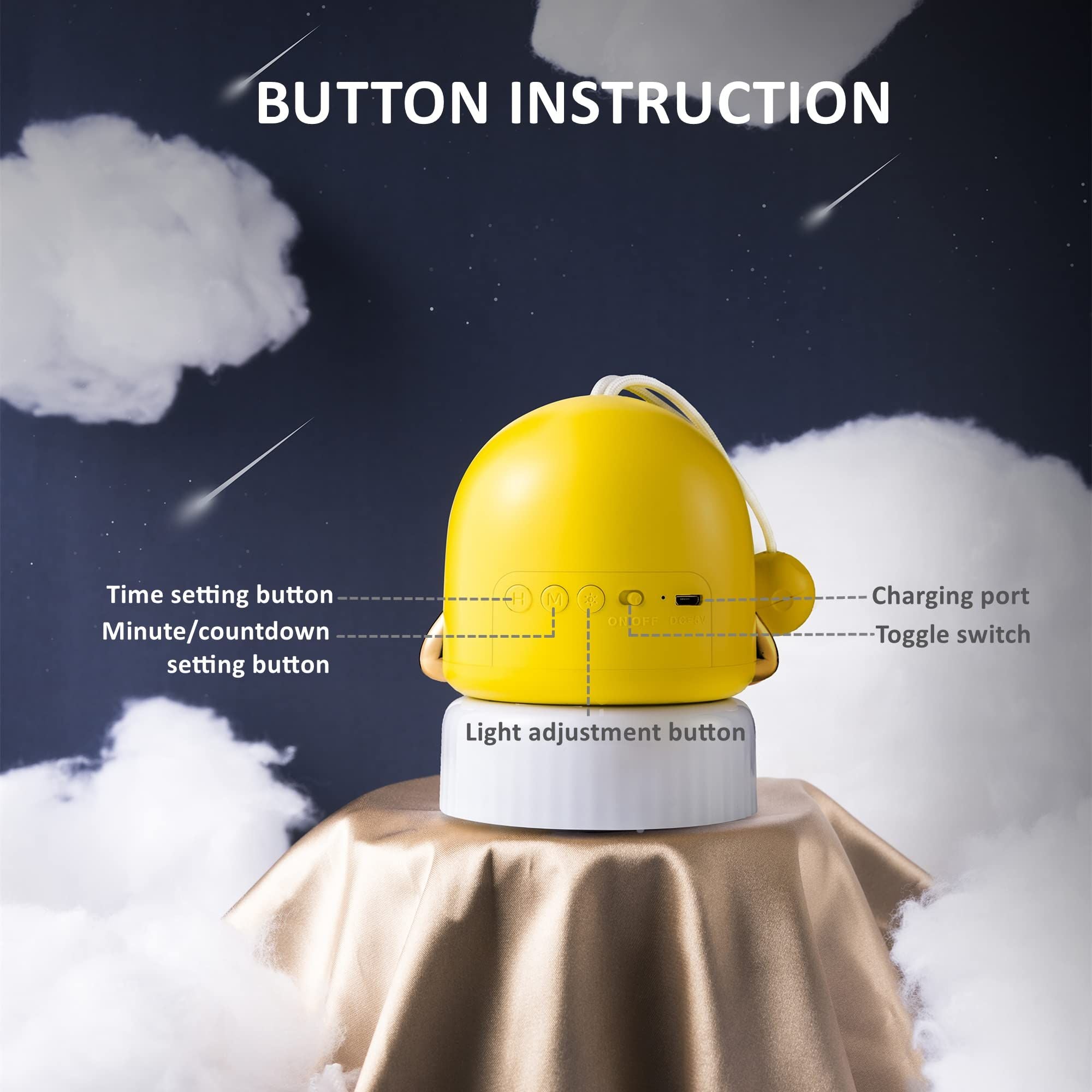 Night Light Projector Handheld Rocket Alarm Clock Timer Portable Home Decor Gift