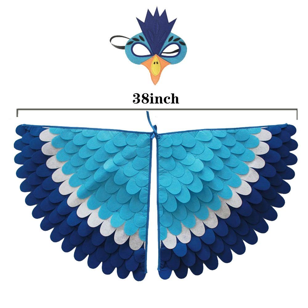 Birds Wings Costume Set Halloween Peacock Parrot Cape With Felt Mask Kids Fancy Dress Up