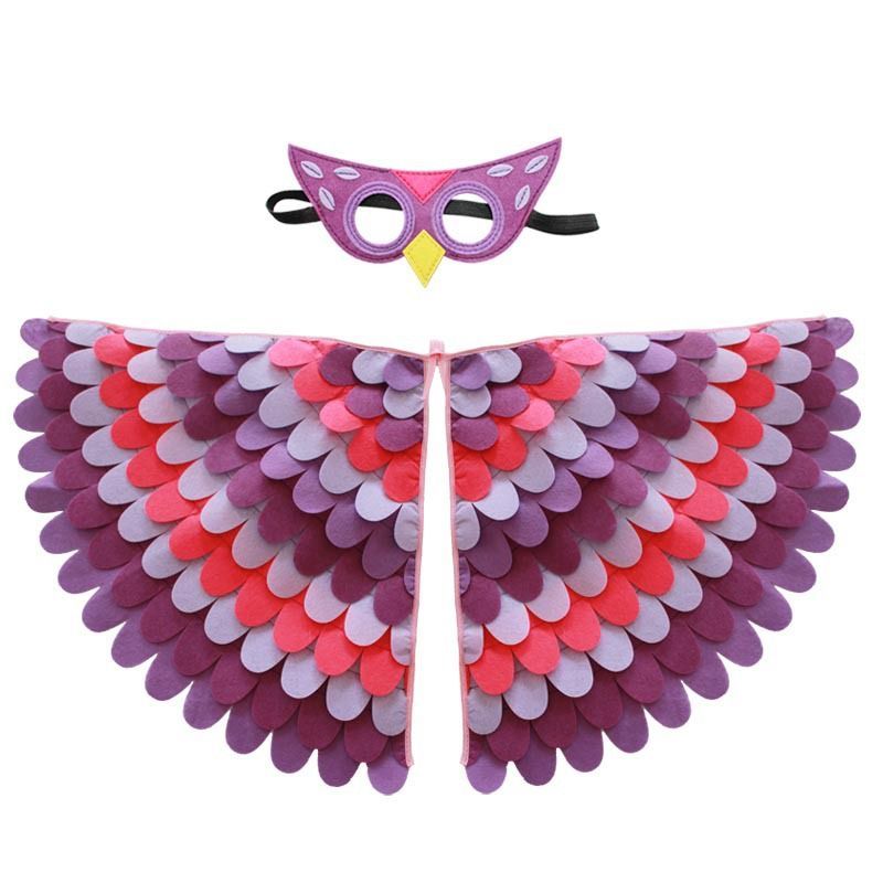 Birds Wings Costume Set Halloween Peacock Parrot Cape With Felt Mask Kids Fancy Dress Up
