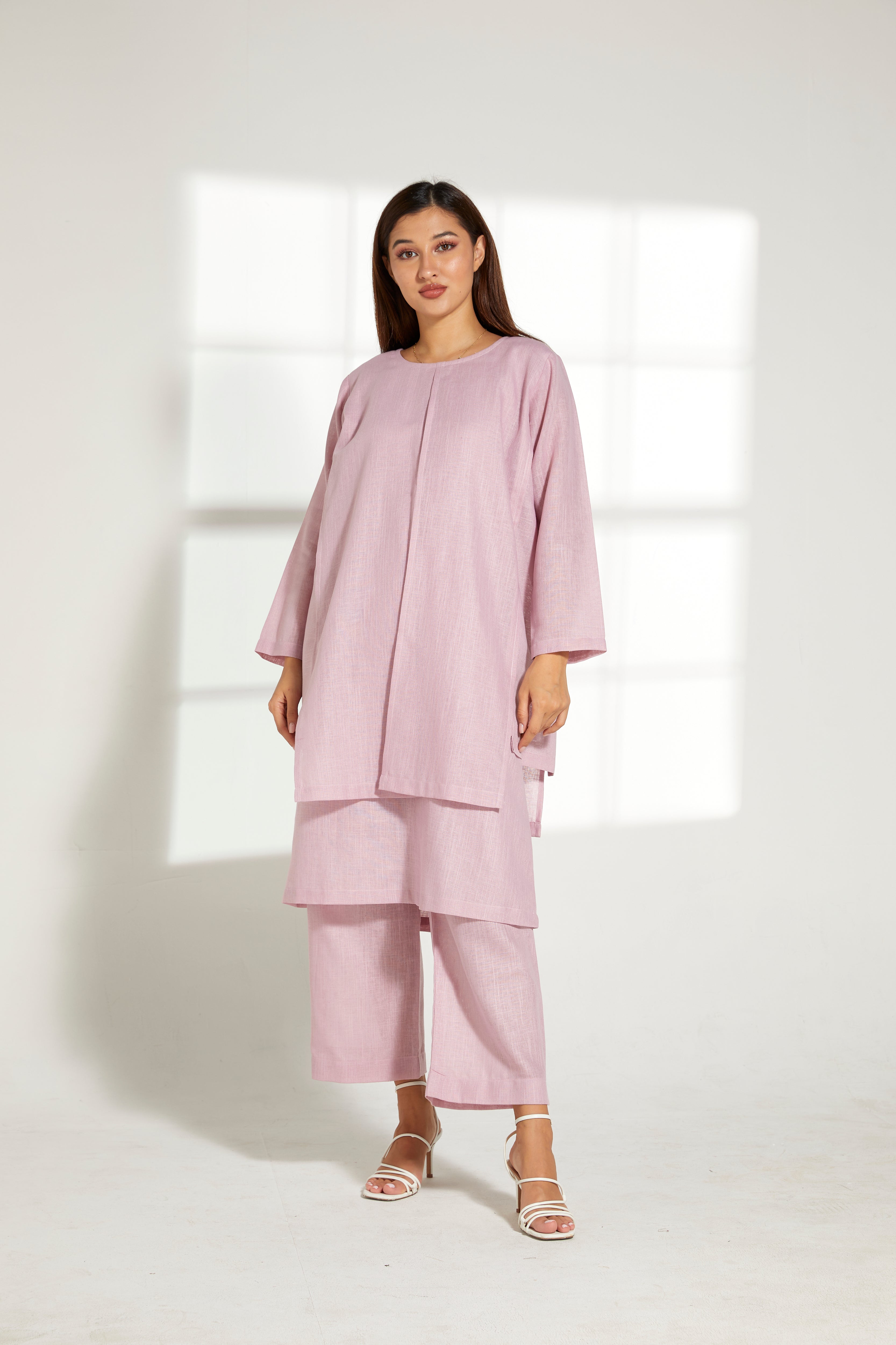 MOiSTREET Pink Linen Fabric Top and Pants Set