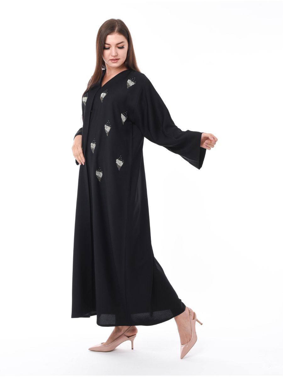 MOiSTREET Black Crepe Abaya with Hand Embroidery