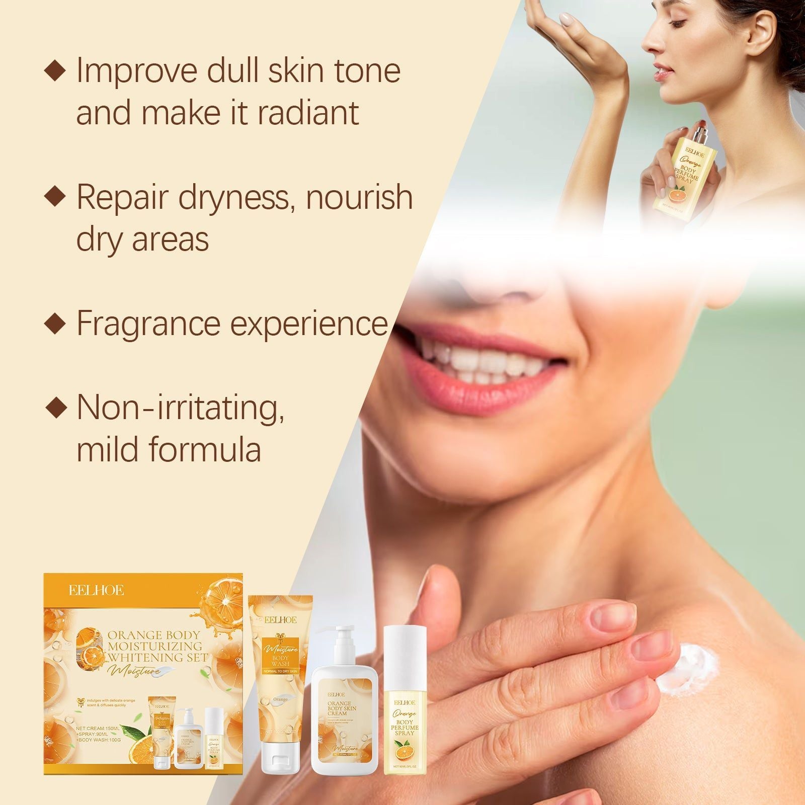 Brighten and Hydrate Skin with Orange Moisturizing and Whitening Gift Set ,1set