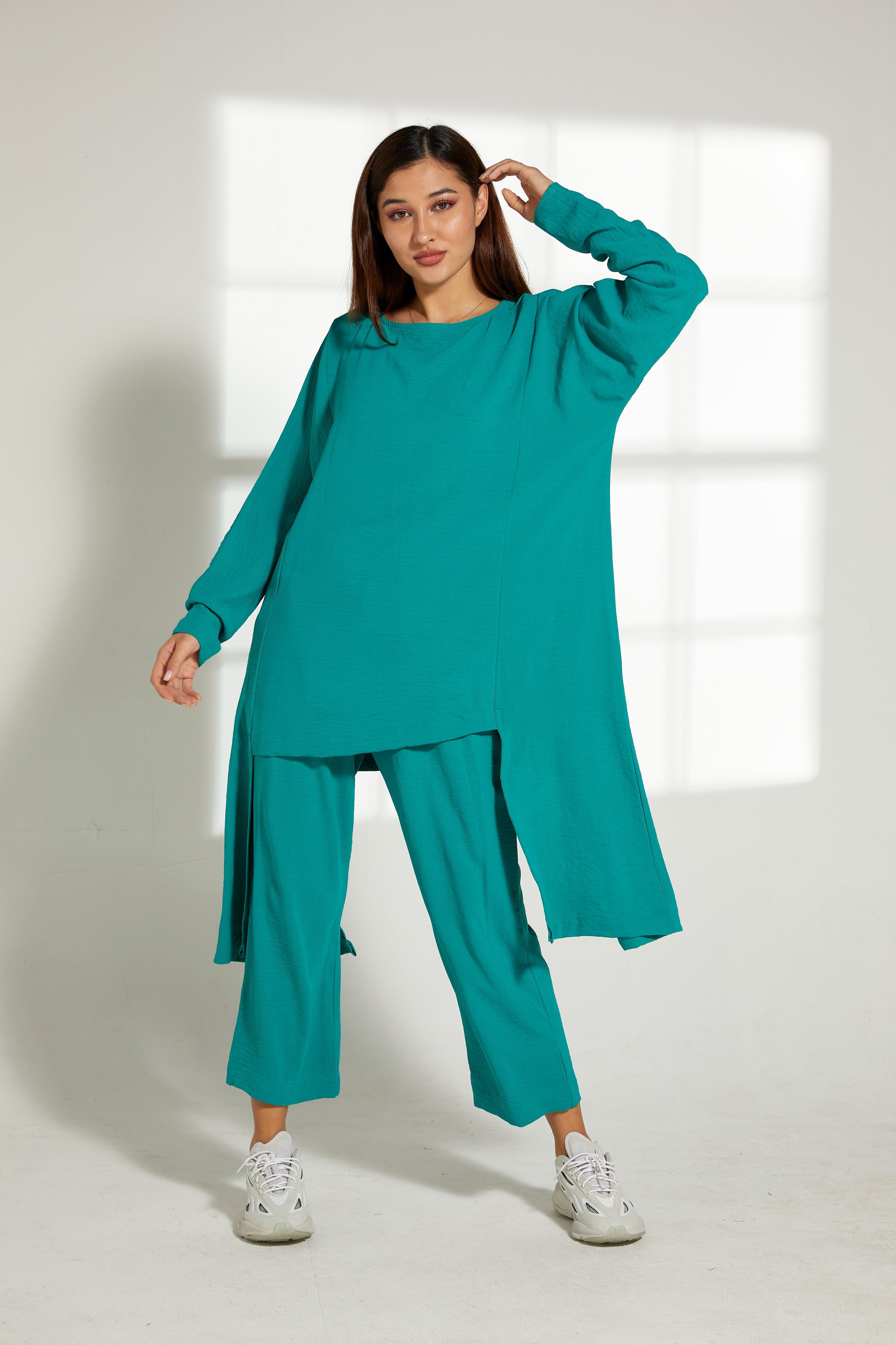 MOiSTREET Sea Green CEY Fabric Top And Pants Set
