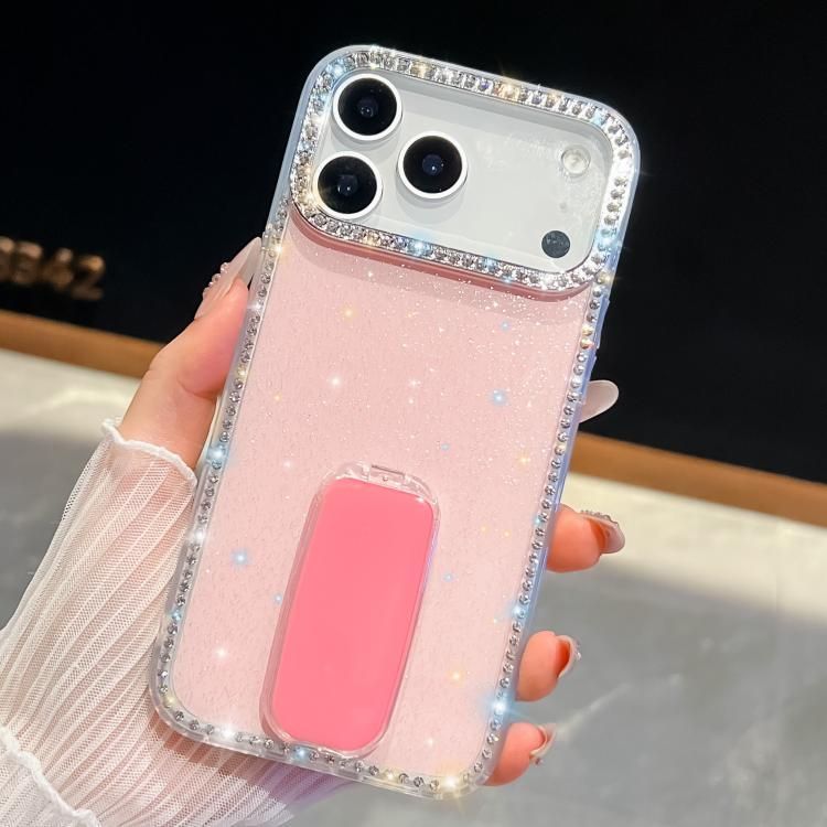 For iPhone 18 Pro Max / iPhone 17 Pro Max Rhinestone Glitter TPU 4-corners Anti-fall Phone Case with Holder