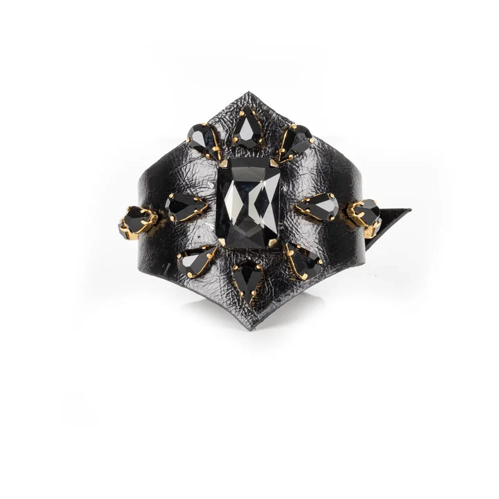 The Dark Black Obsidian Leather Cuff Bracelet